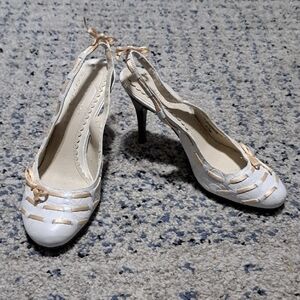 Nine West White and Tan Slingback Heels